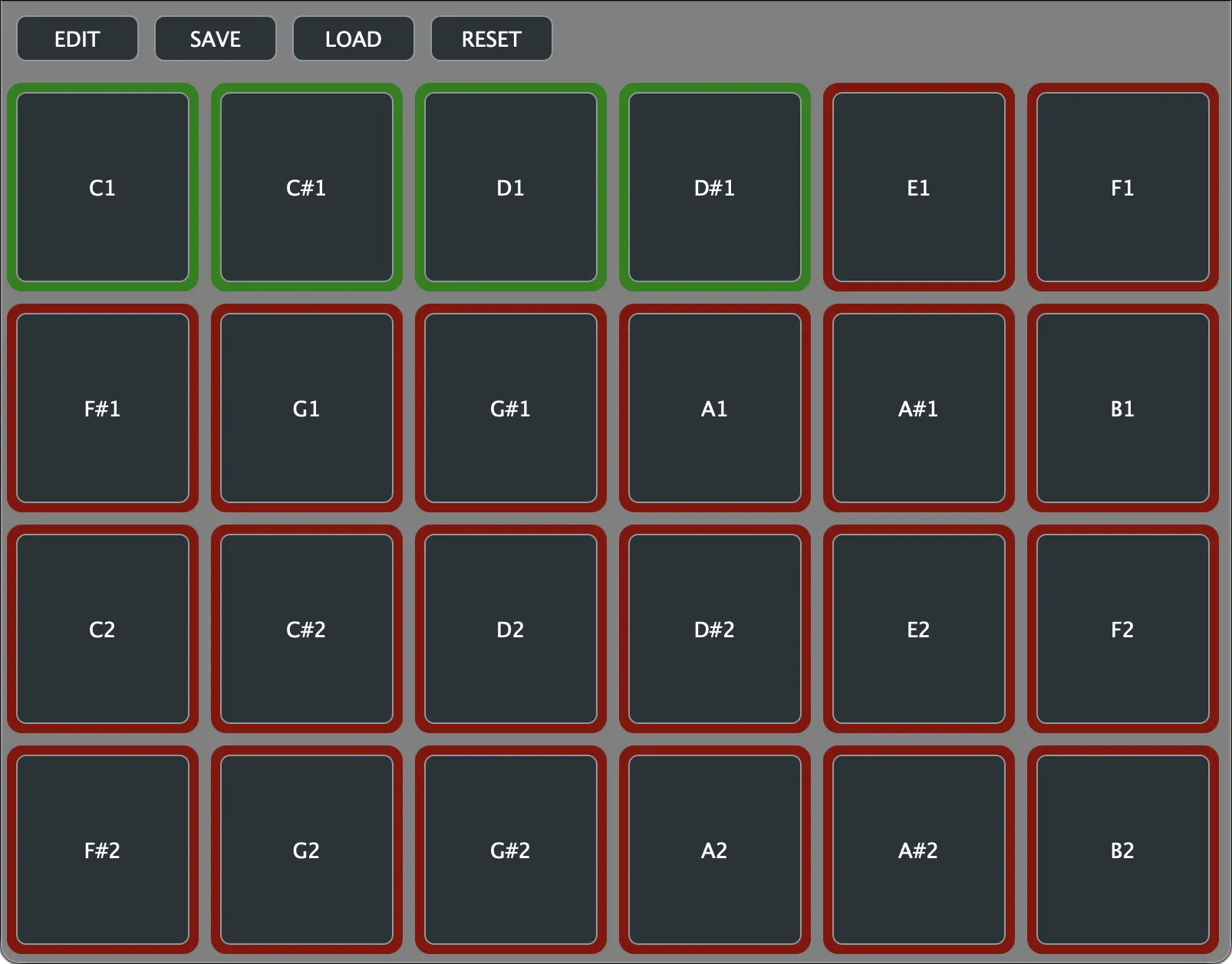 PAD MIDI Configuration screen